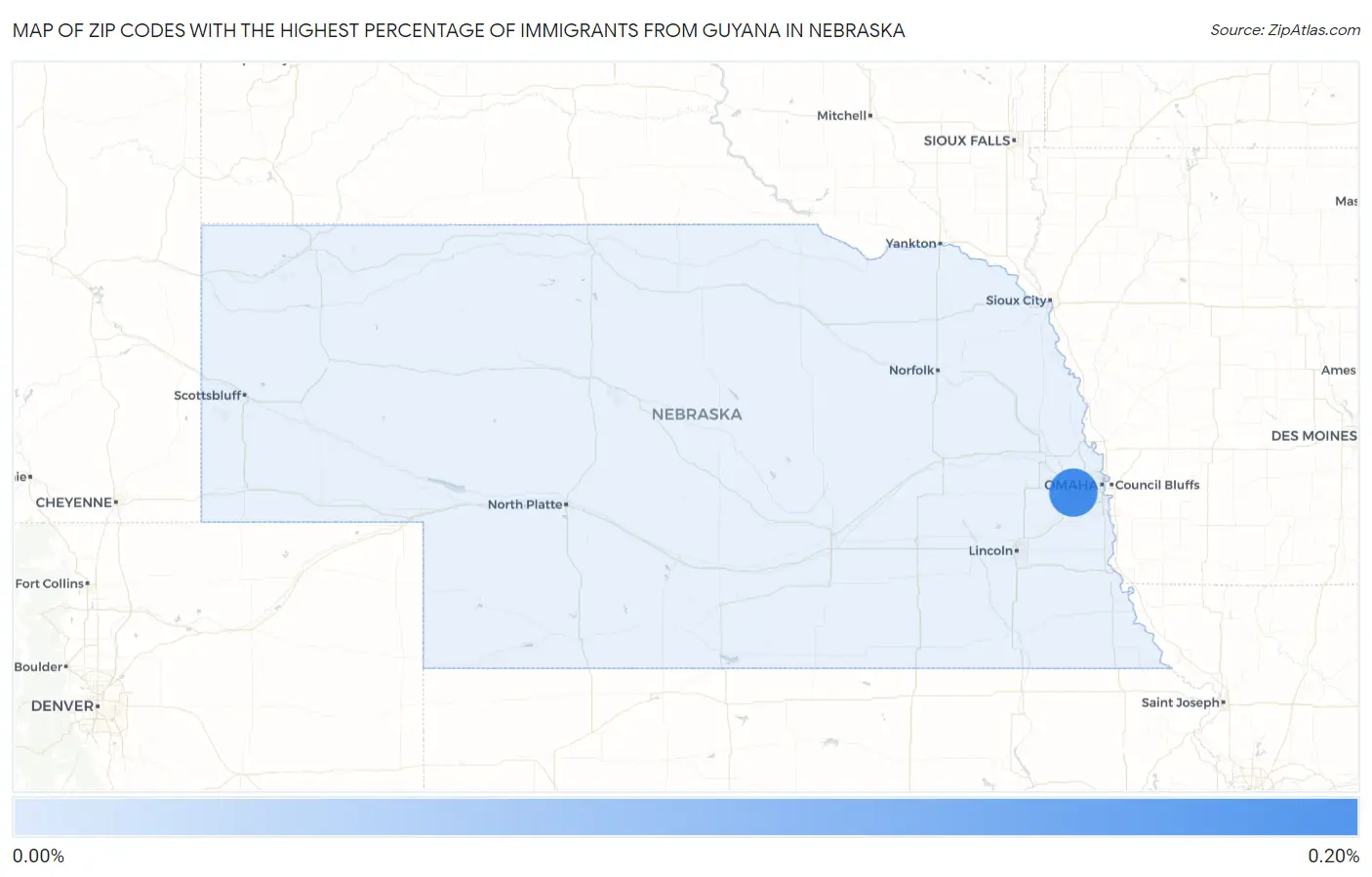Zip Codes with the Highest Percentage of Immigrants from Guyana in Nebraska Map