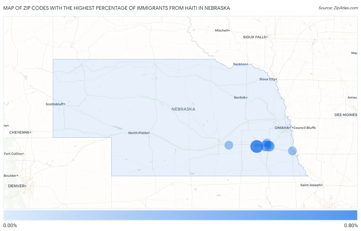 Zip Codes with the Highest Percentage of Immigrants from Haiti in Nebraska Map