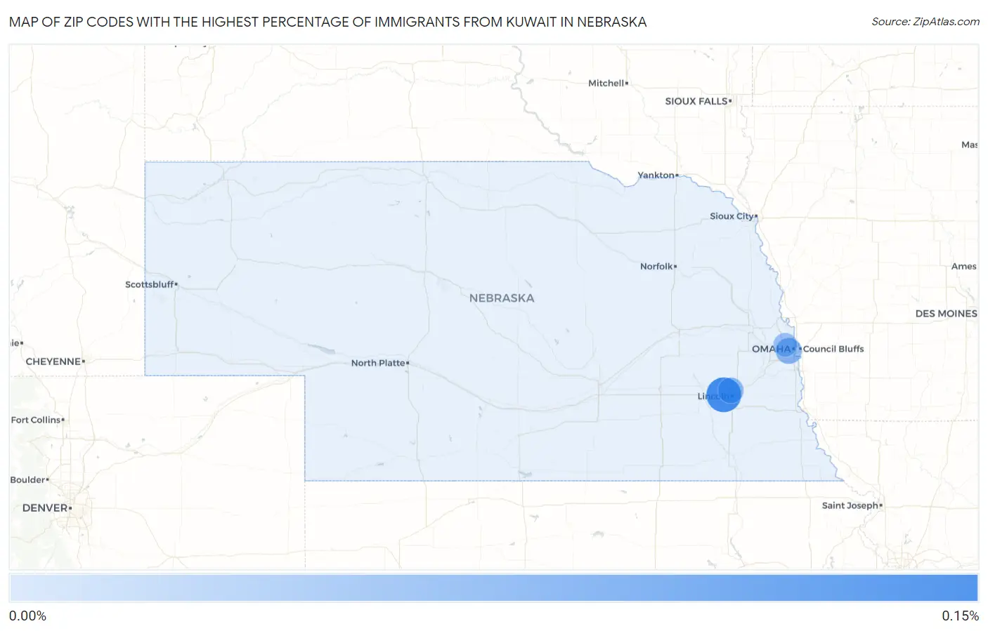 Zip Codes with the Highest Percentage of Immigrants from Kuwait in Nebraska Map