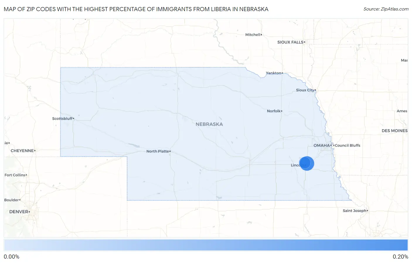 Zip Codes with the Highest Percentage of Immigrants from Liberia in Nebraska Map
