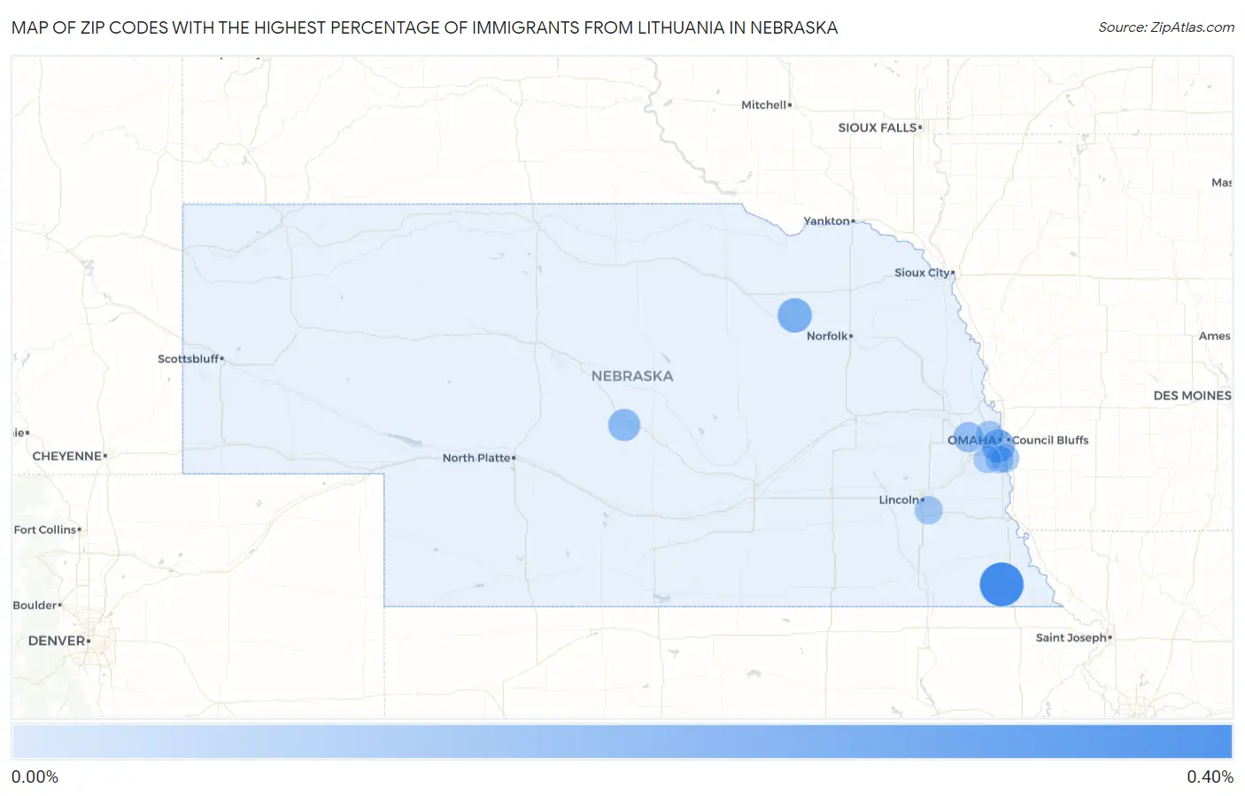 Zip Codes with the Highest Percentage of Immigrants from Lithuania in Nebraska Map