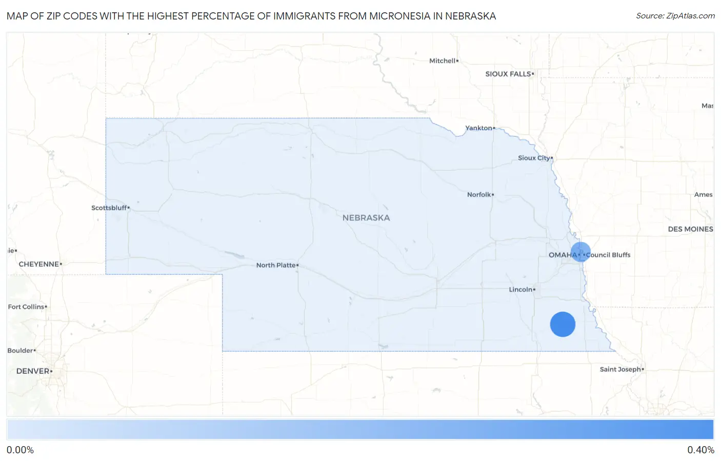 Zip Codes with the Highest Percentage of Immigrants from Micronesia in Nebraska Map