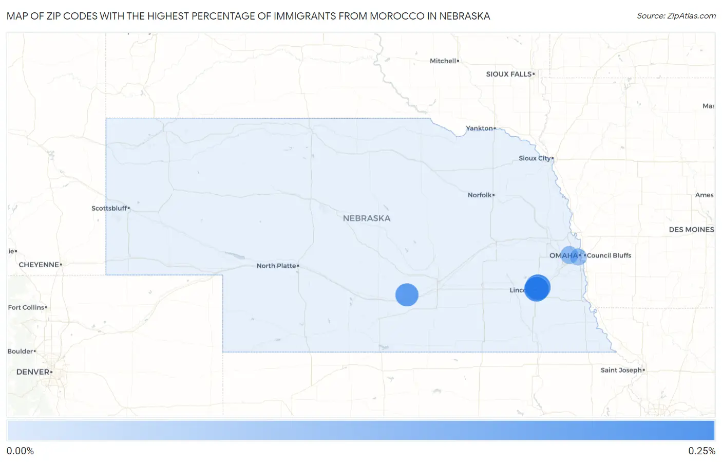 Zip Codes with the Highest Percentage of Immigrants from Morocco in Nebraska Map