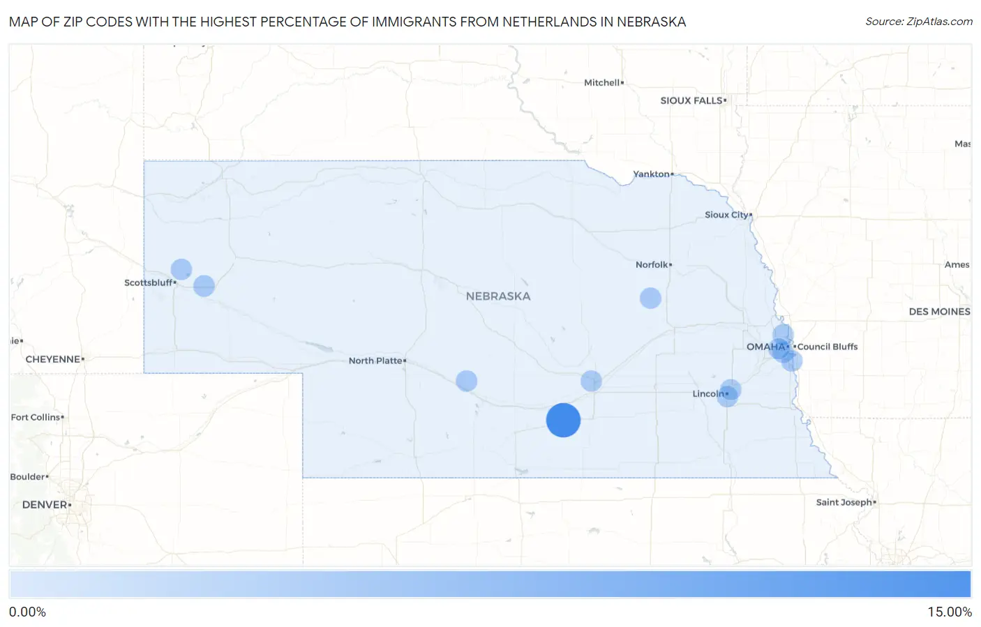 Zip Codes with the Highest Percentage of Immigrants from Netherlands in Nebraska Map