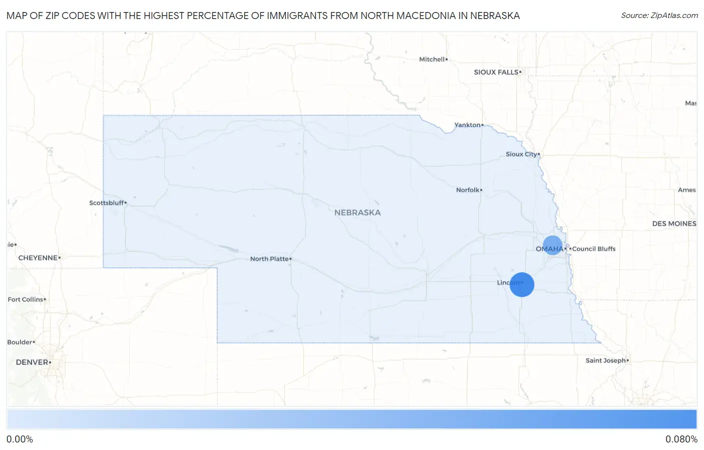 Zip Codes with the Highest Percentage of Immigrants from North Macedonia in Nebraska Map