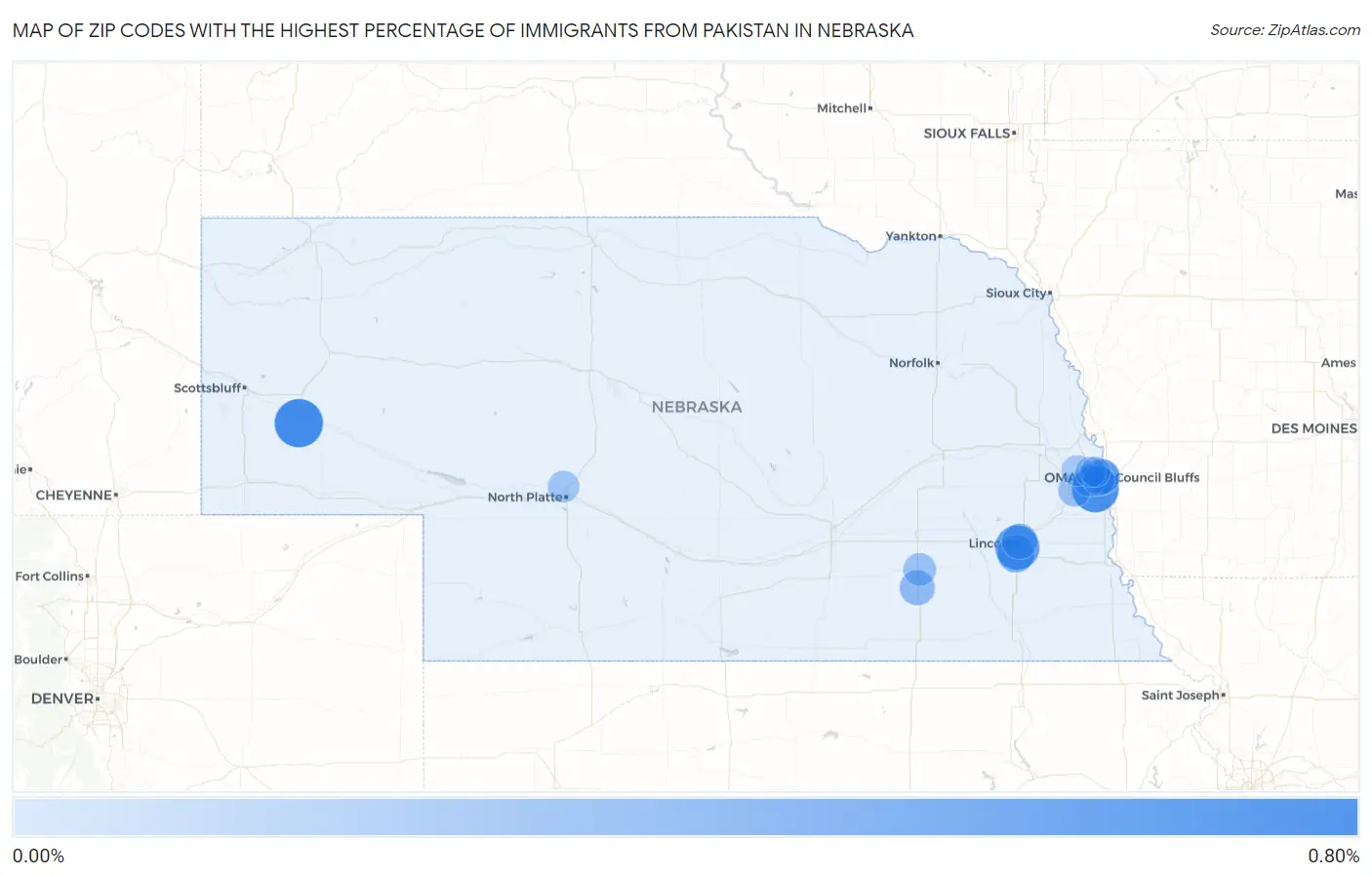 Zip Codes with the Highest Percentage of Immigrants from Pakistan in Nebraska Map