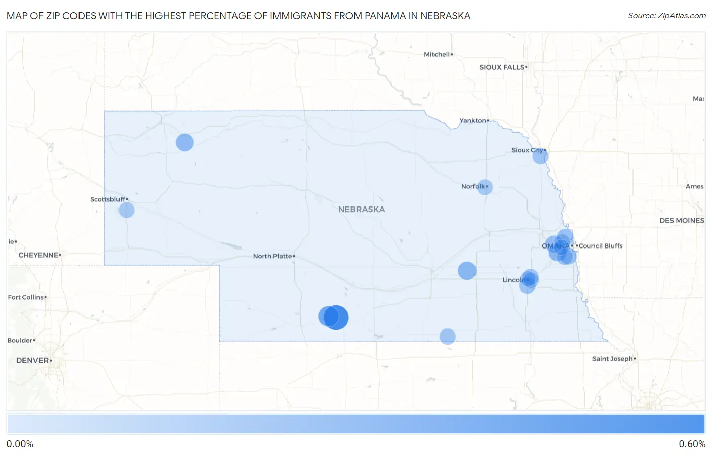 Zip Codes with the Highest Percentage of Immigrants from Panama in Nebraska Map