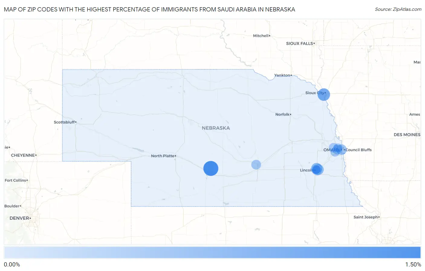 Zip Codes with the Highest Percentage of Immigrants from Saudi Arabia in Nebraska Map