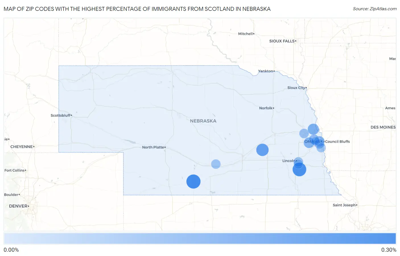 Zip Codes with the Highest Percentage of Immigrants from Scotland in Nebraska Map