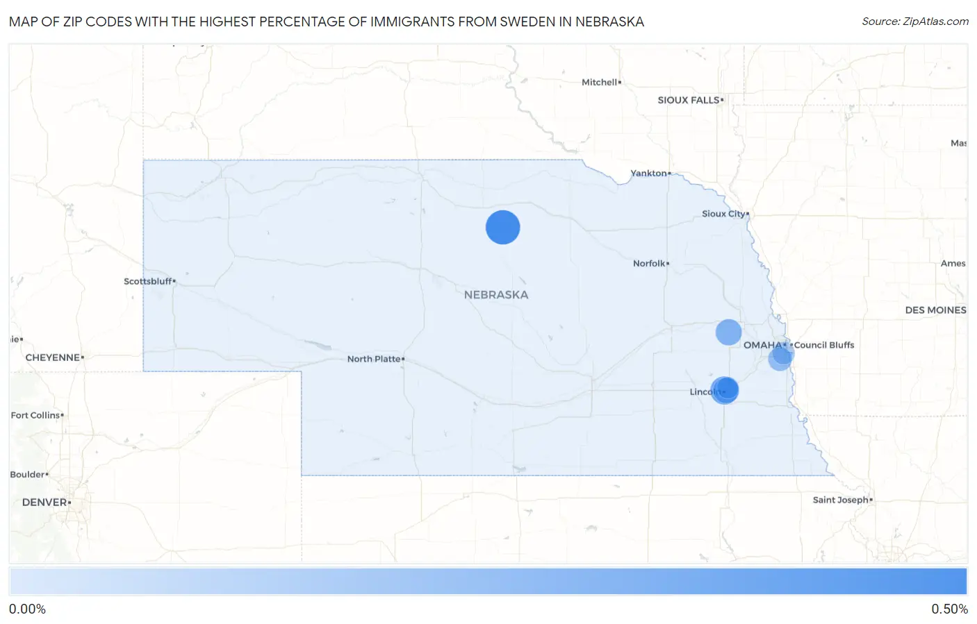 Zip Codes with the Highest Percentage of Immigrants from Sweden in Nebraska Map