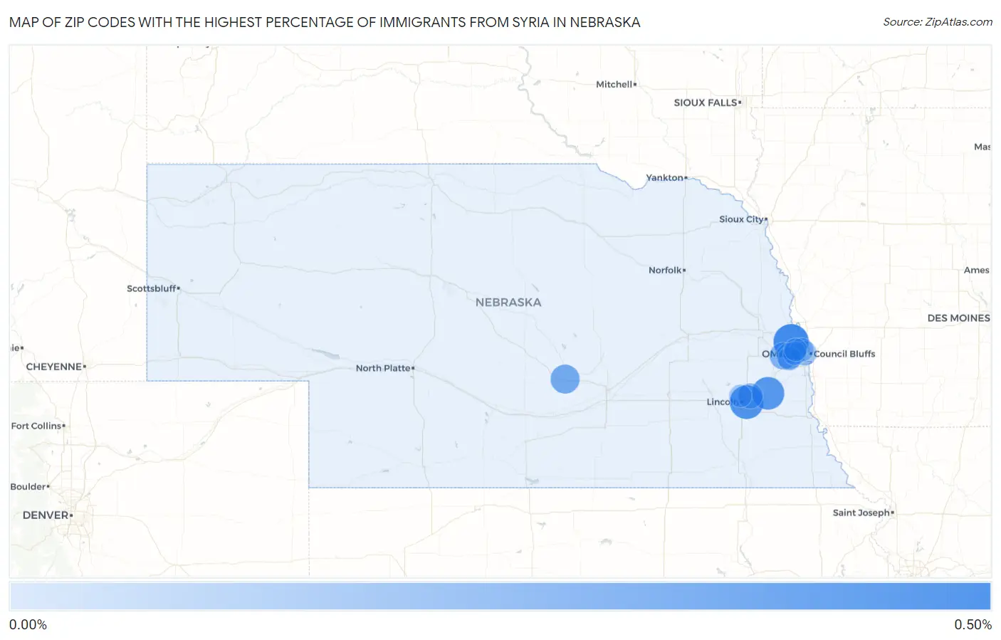 Zip Codes with the Highest Percentage of Immigrants from Syria in Nebraska Map