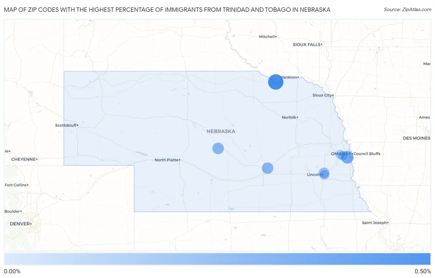 Zip Codes with the Highest Percentage of Immigrants from Trinidad and Tobago in Nebraska Map