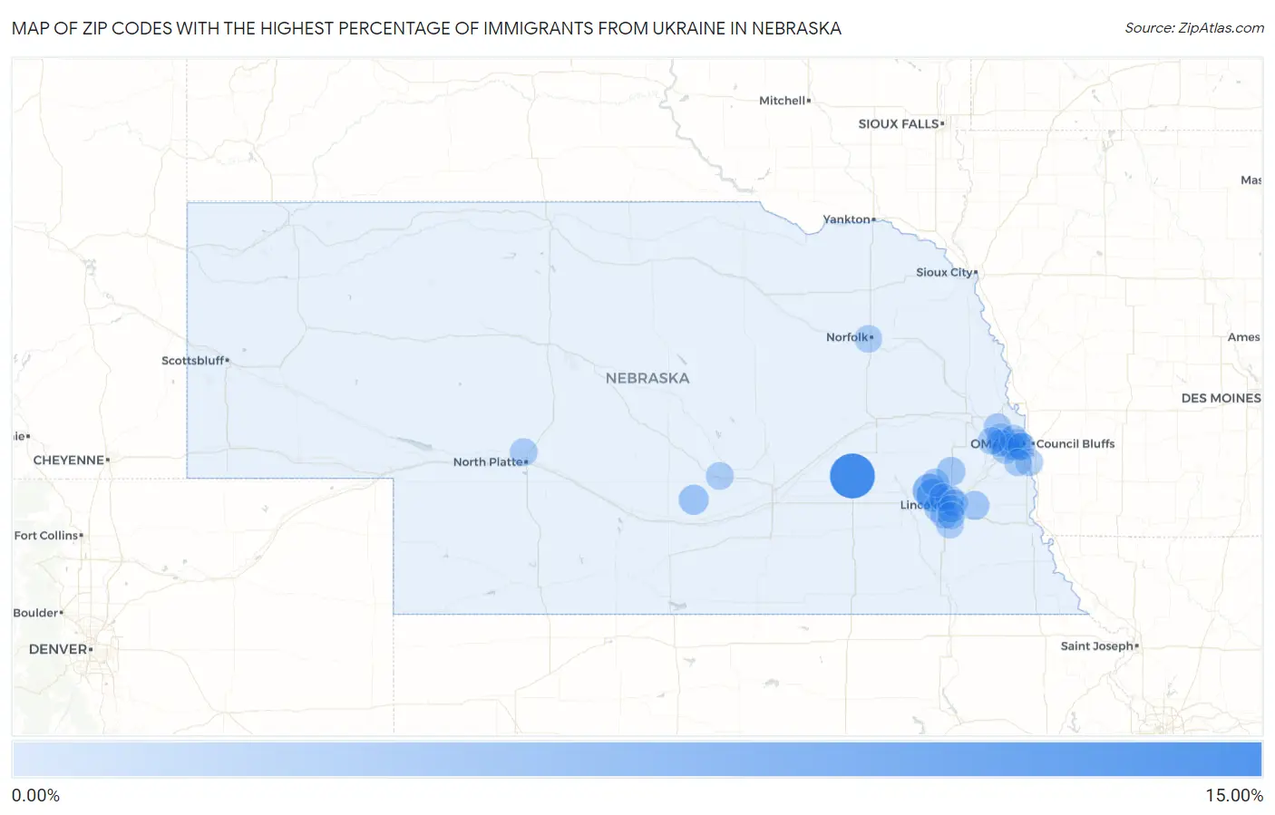 Zip Codes with the Highest Percentage of Immigrants from Ukraine in Nebraska Map