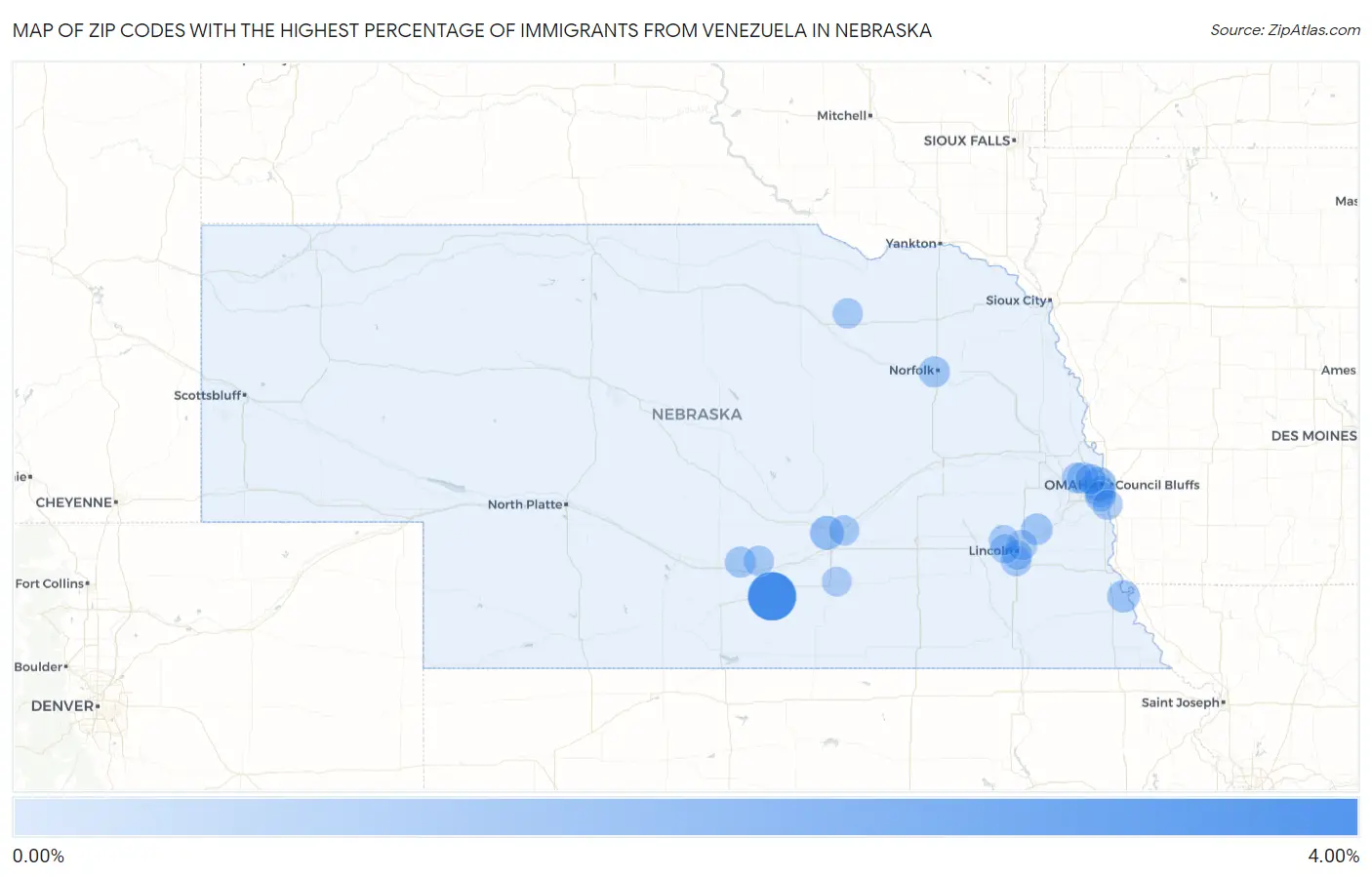Zip Codes with the Highest Percentage of Immigrants from Venezuela in Nebraska Map