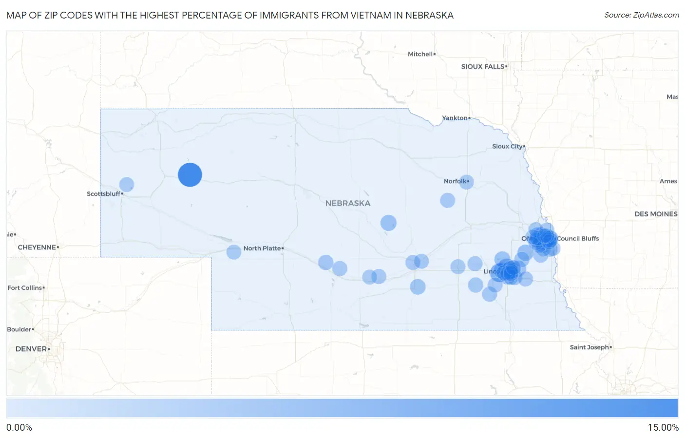 Zip Codes with the Highest Percentage of Immigrants from Vietnam in Nebraska Map