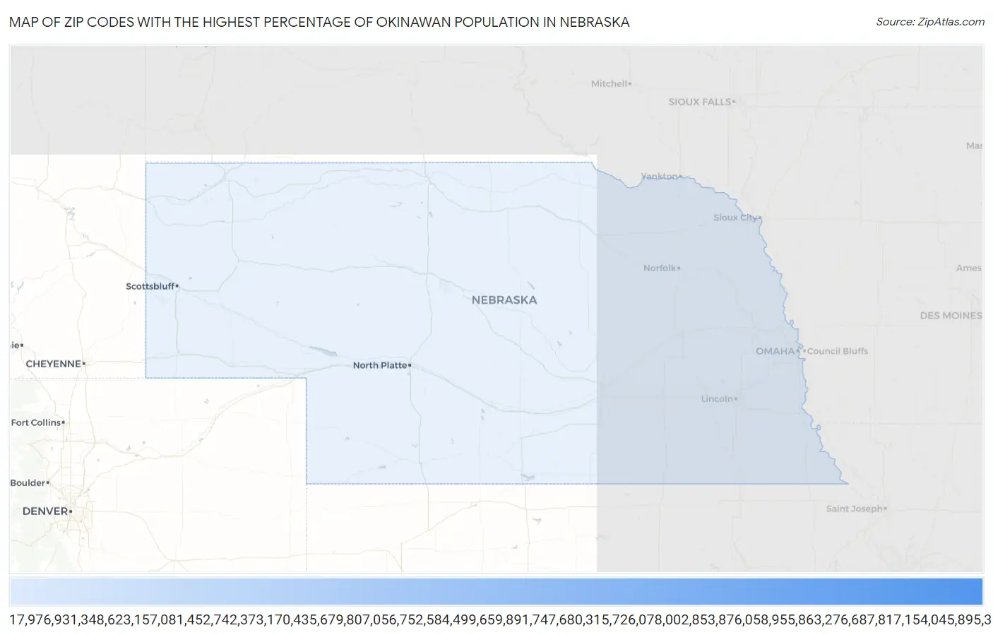 Zip Codes with the Highest Percentage of Okinawan Population in Nebraska Map
