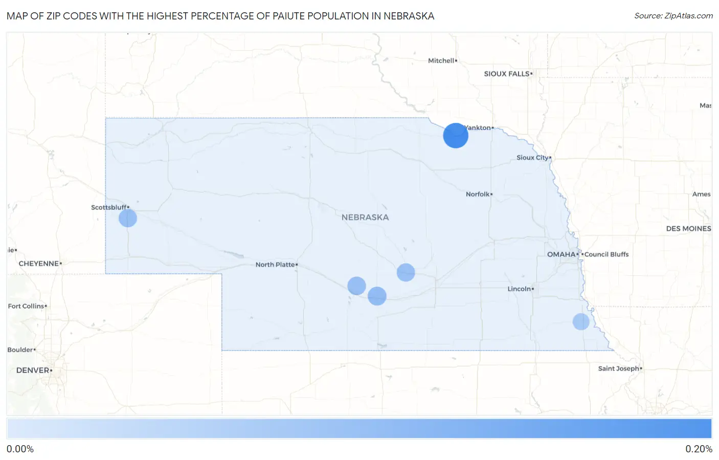 Zip Codes with the Highest Percentage of Paiute Population in Nebraska Map