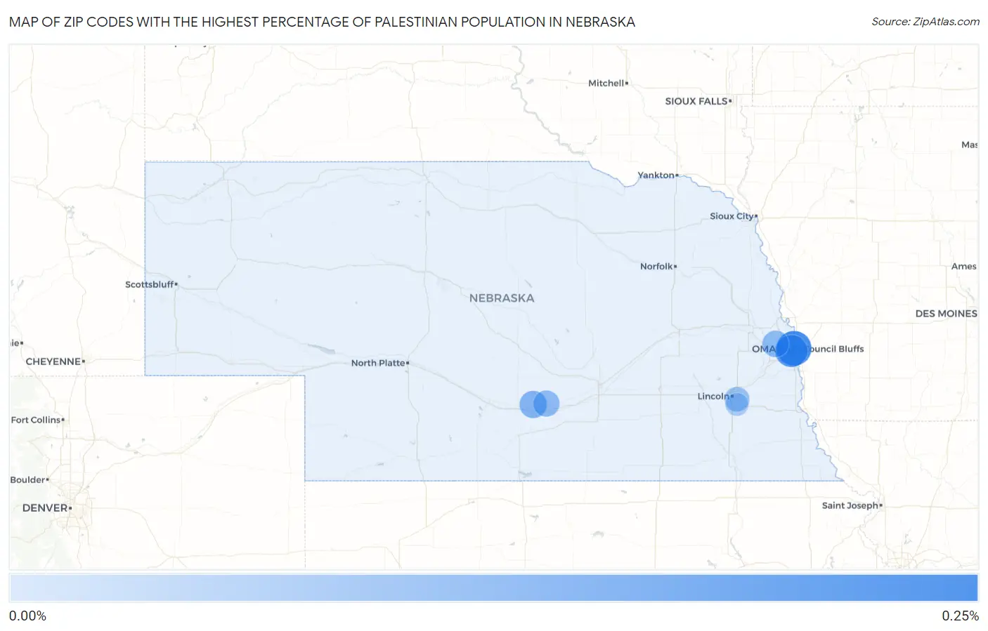 Zip Codes with the Highest Percentage of Palestinian Population in Nebraska Map