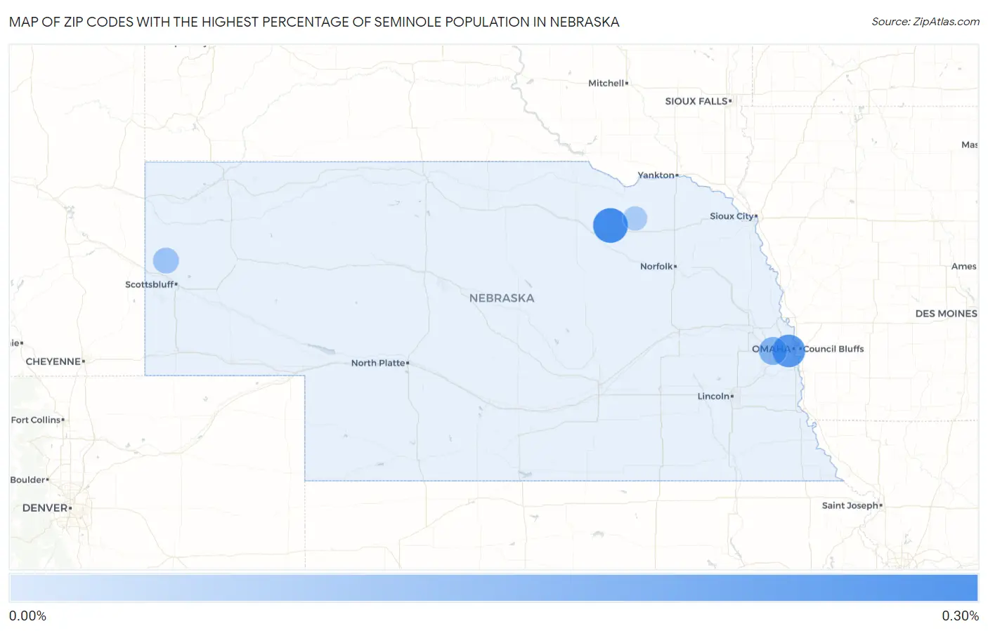 Zip Codes with the Highest Percentage of Seminole Population in Nebraska Map