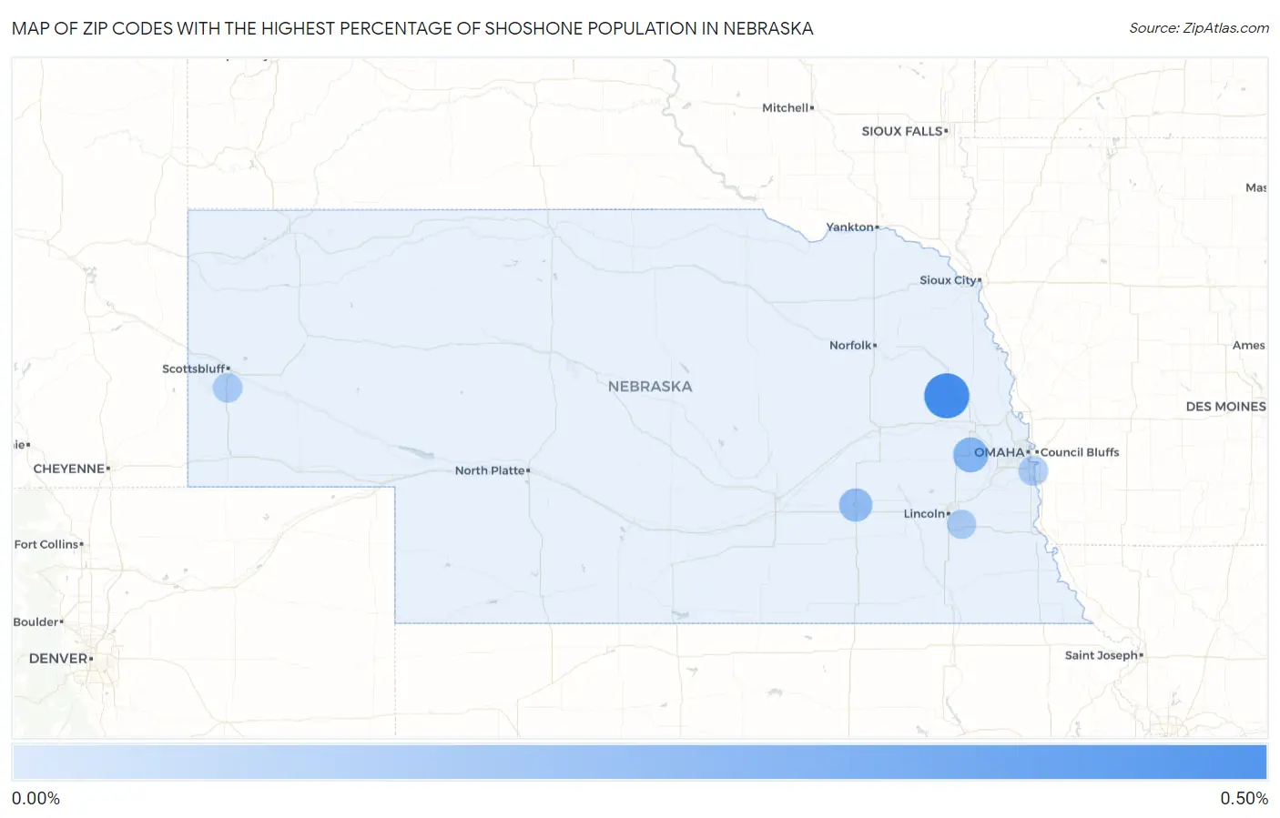Zip Codes with the Highest Percentage of Shoshone Population in Nebraska Map