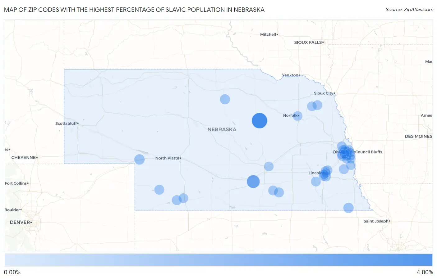Zip Codes with the Highest Percentage of Slavic Population in Nebraska Map