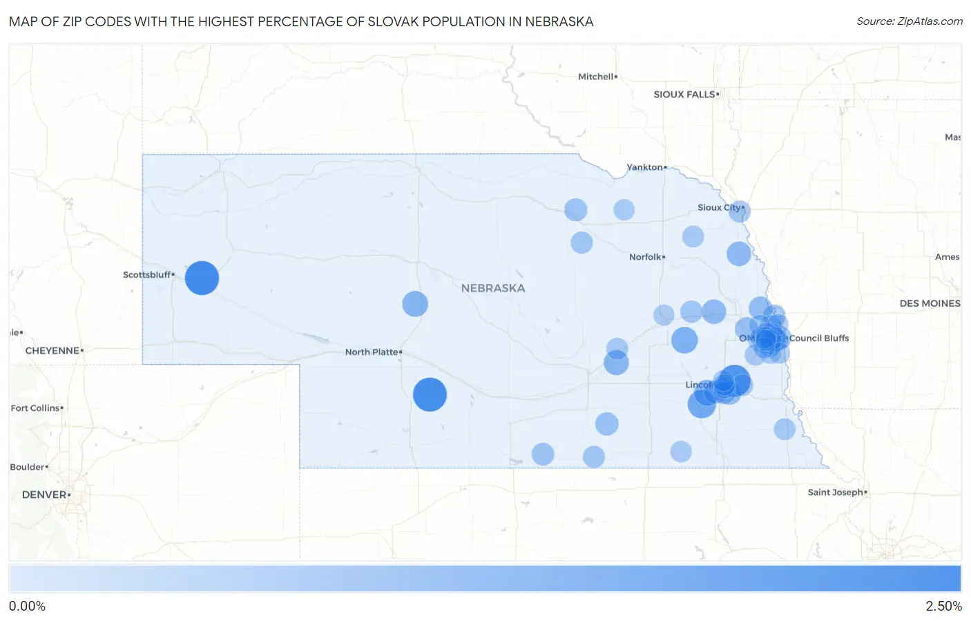 Zip Codes with the Highest Percentage of Slovak Population in Nebraska Map