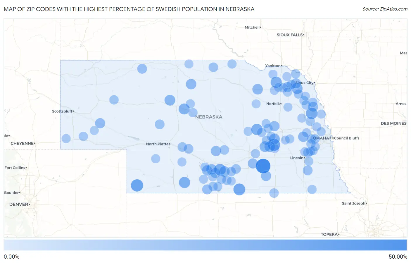 Zip Codes with the Highest Percentage of Swedish Population in Nebraska Map