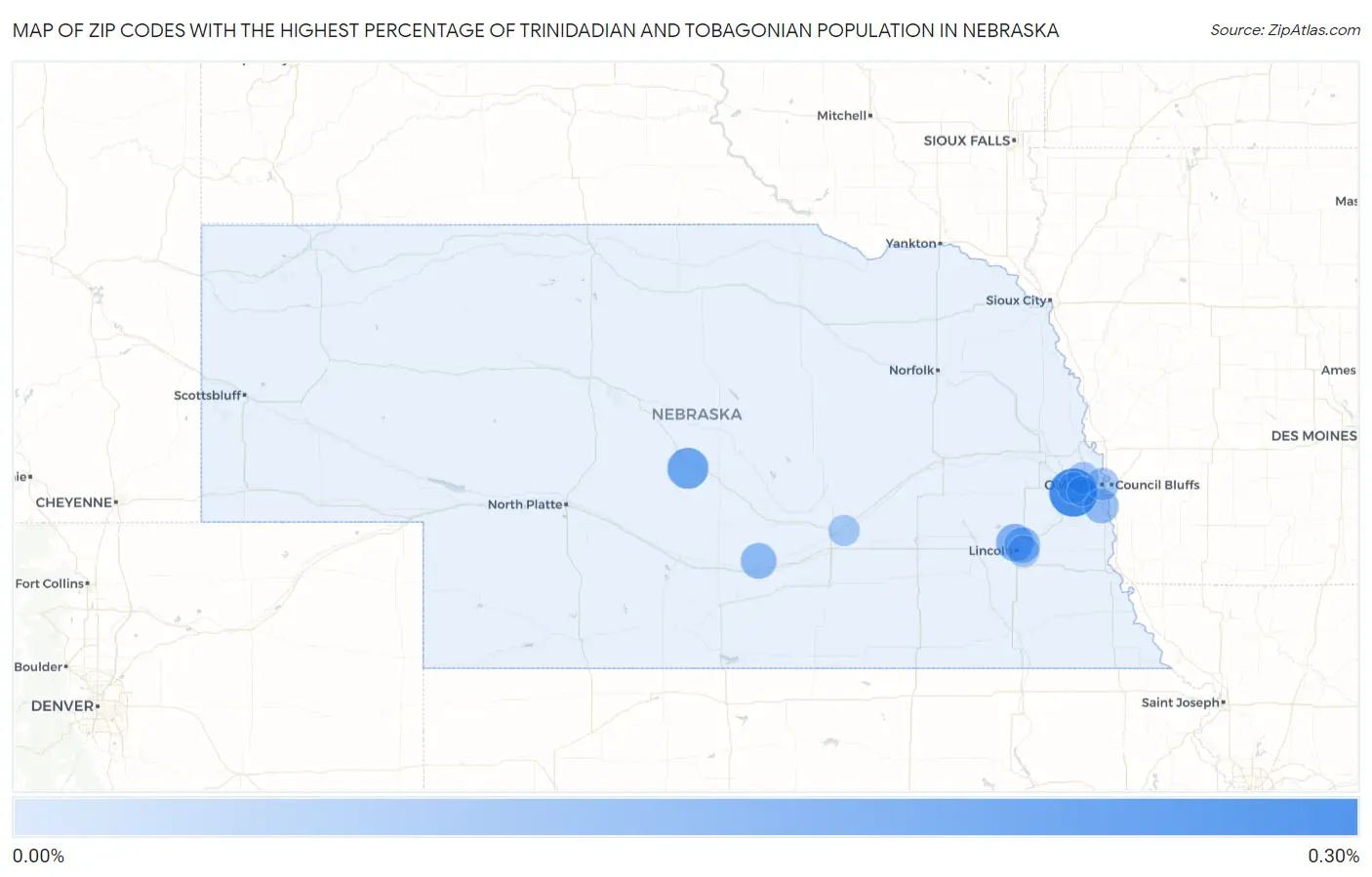 Zip Codes with the Highest Percentage of Trinidadian and Tobagonian Population in Nebraska Map