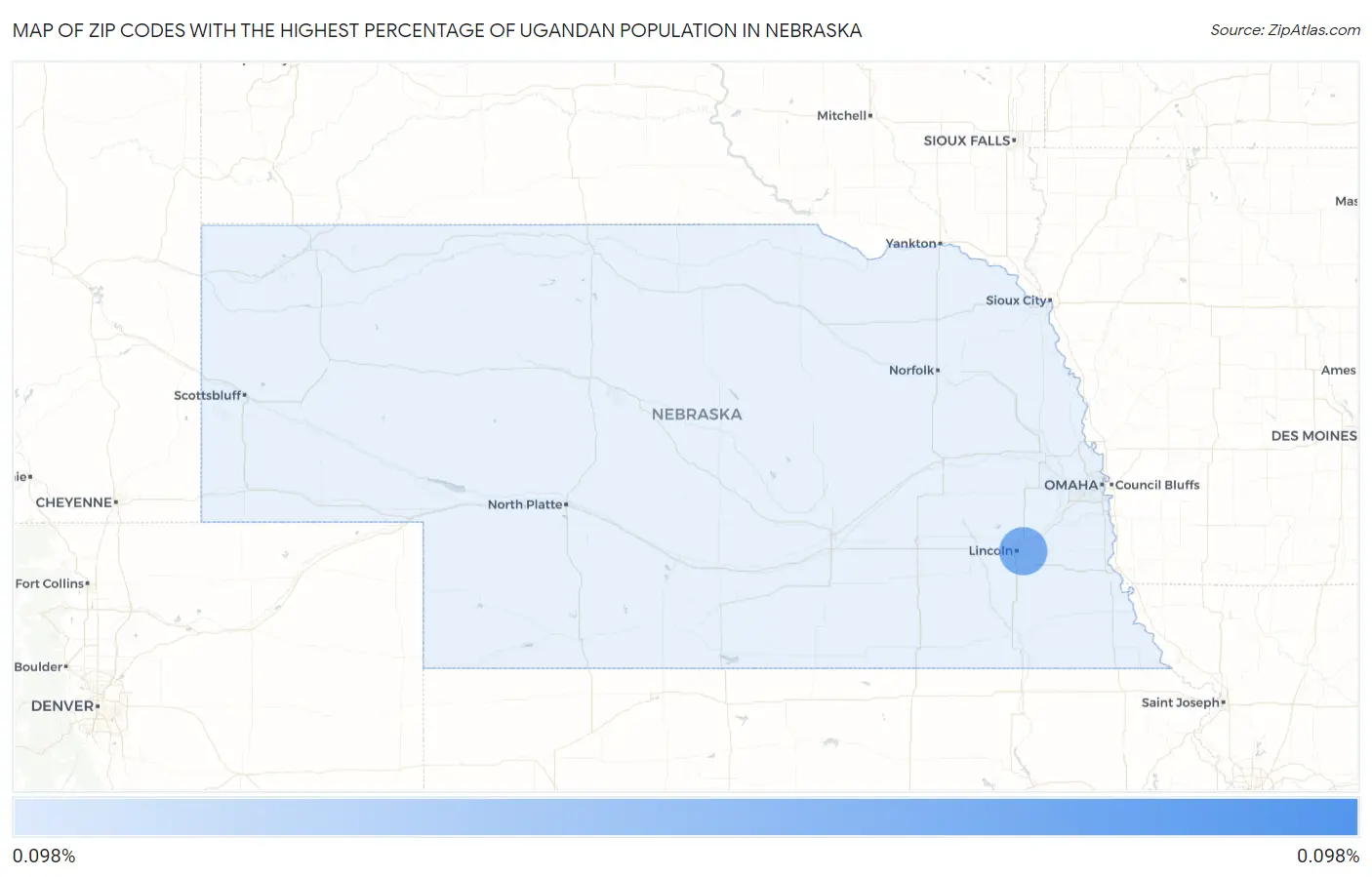 Zip Codes with the Highest Percentage of Ugandan Population in Nebraska Map