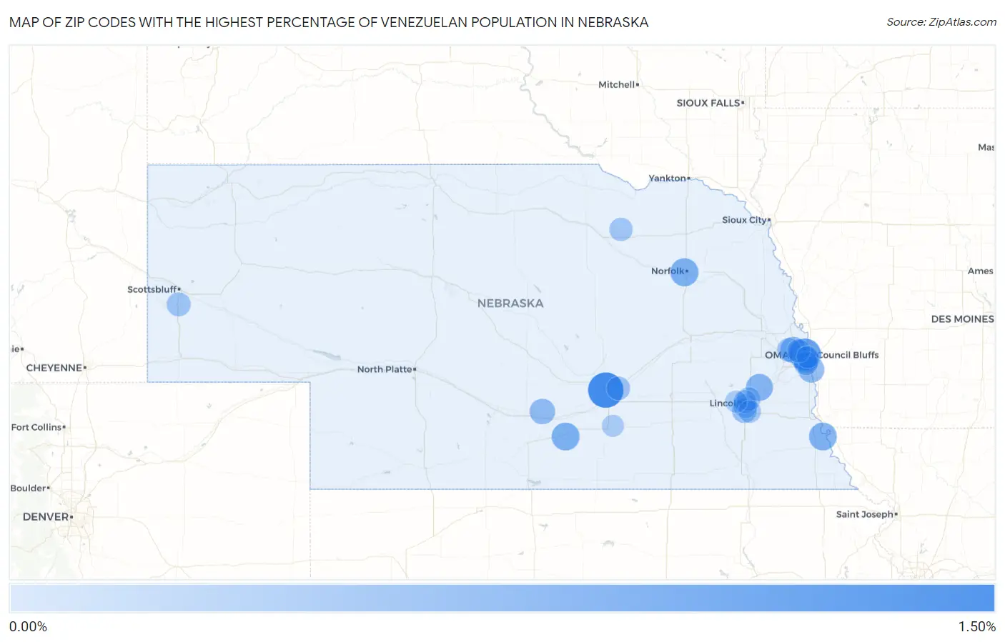 Zip Codes with the Highest Percentage of Venezuelan Population in Nebraska Map