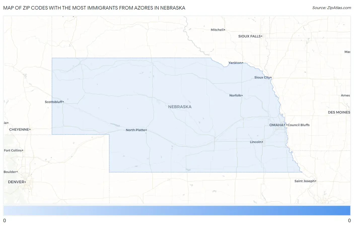 Zip Codes with the Most Immigrants from Azores in Nebraska Map