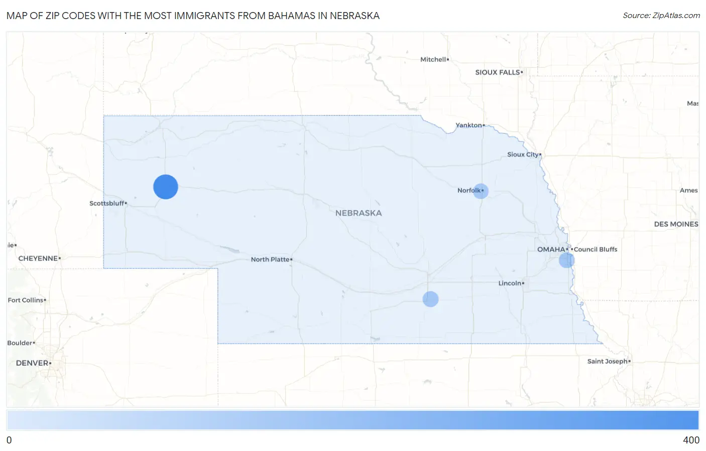 Zip Codes with the Most Immigrants from Bahamas in Nebraska Map
