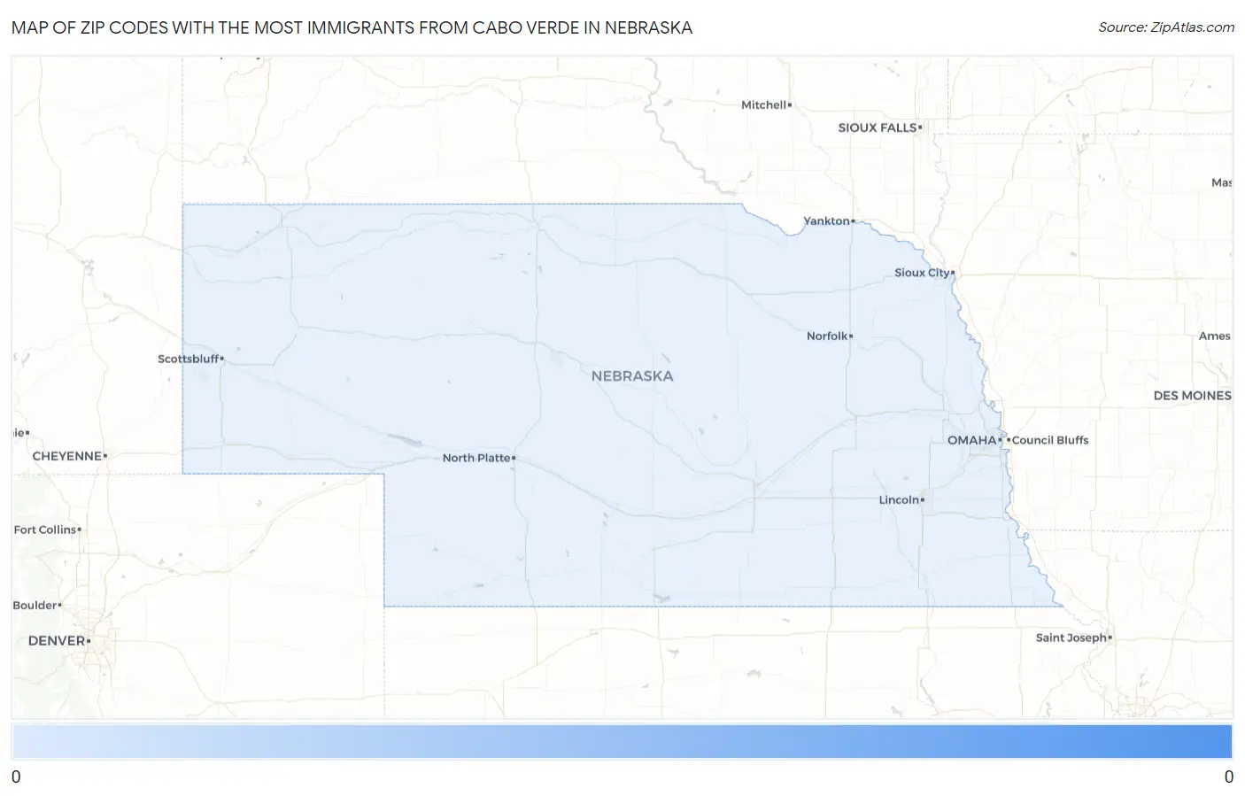 Zip Codes with the Most Immigrants from Cabo Verde in Nebraska Map