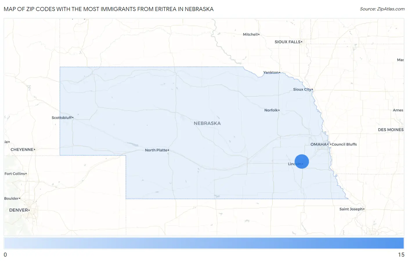 Zip Codes with the Most Immigrants from Eritrea in Nebraska Map