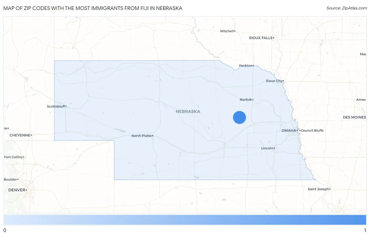 Zip Codes with the Most Immigrants from Fiji in Nebraska Map