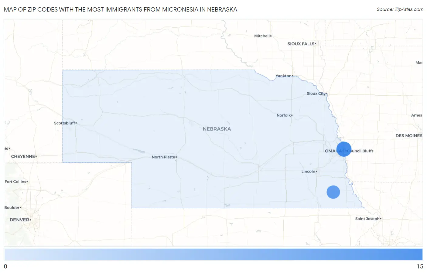 Zip Codes with the Most Immigrants from Micronesia in Nebraska Map