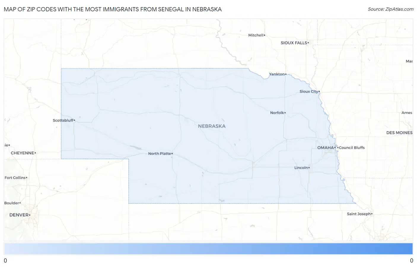 Zip Codes with the Most Immigrants from Senegal in Nebraska Map