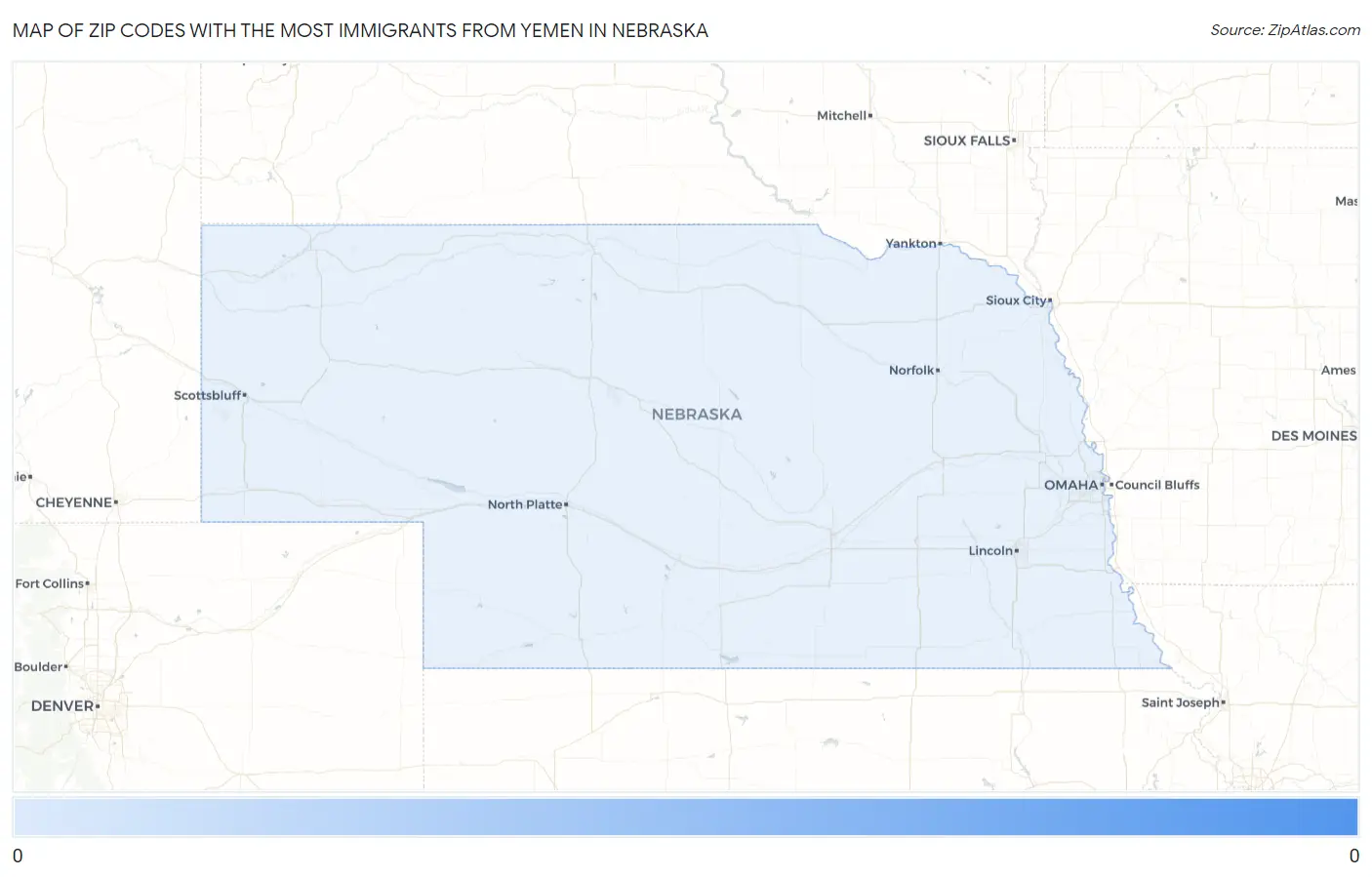 Zip Codes with the Most Immigrants from Yemen in Nebraska Map