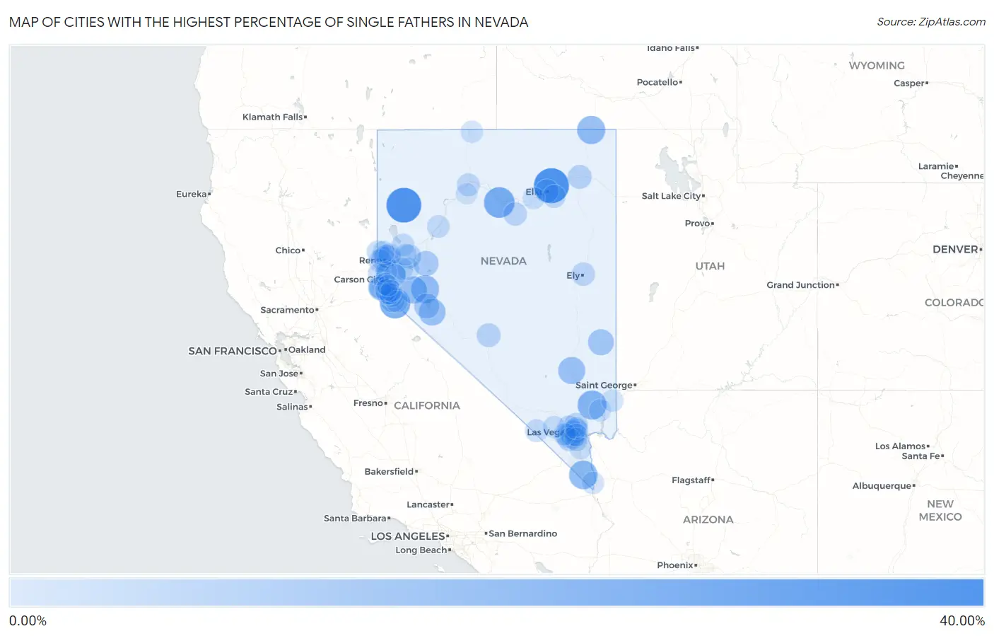 Cities with the Highest Percentage of Single Fathers in Nevada Map