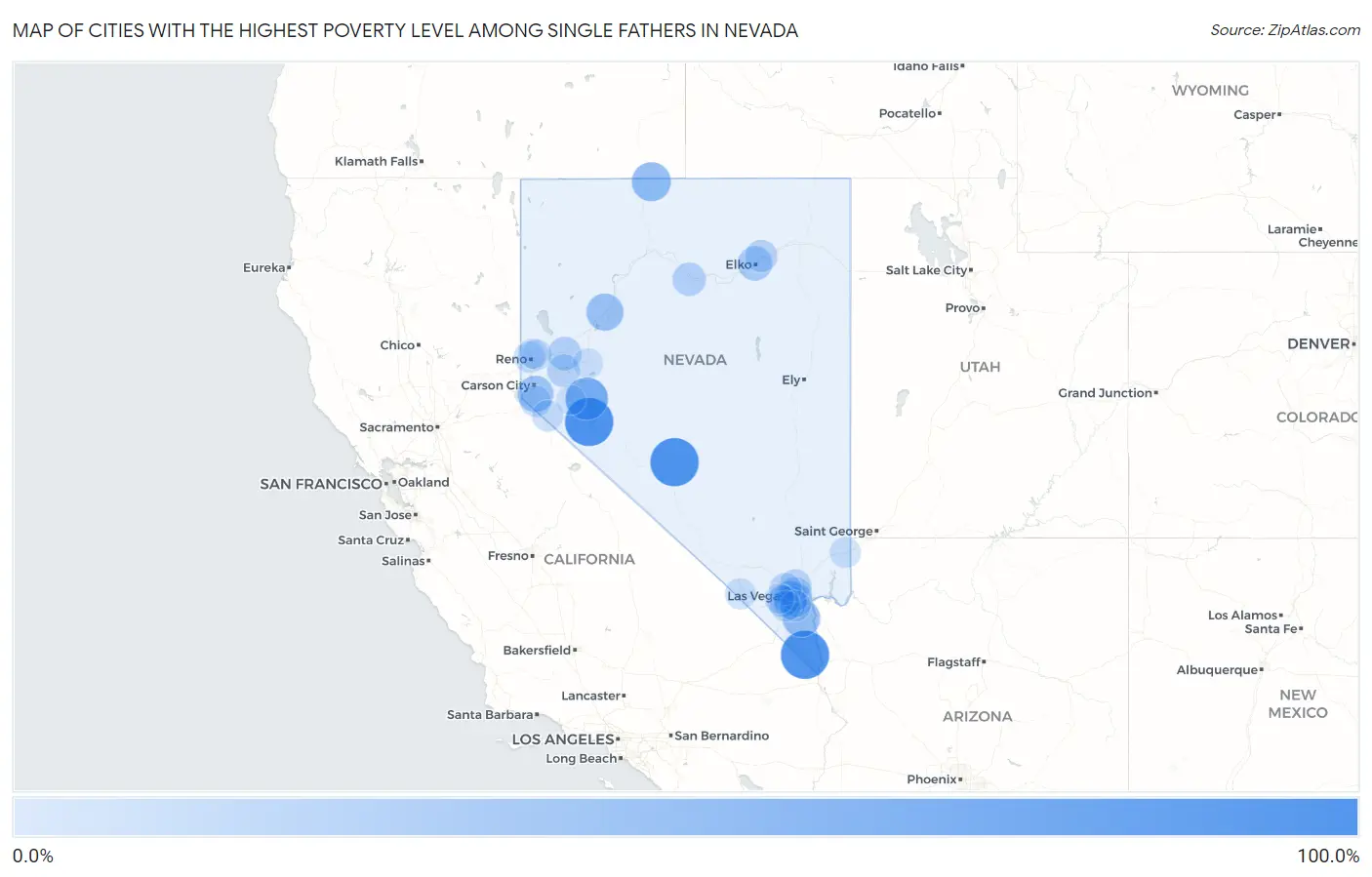 Cities with the Highest Poverty Level Among Single Fathers in Nevada Map