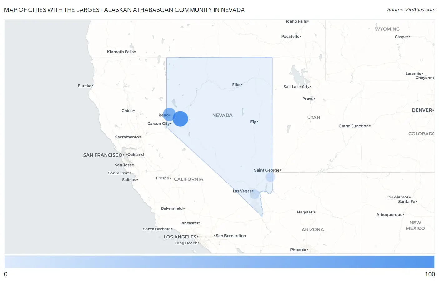 Cities with the Largest Alaskan Athabascan Community in Nevada Map