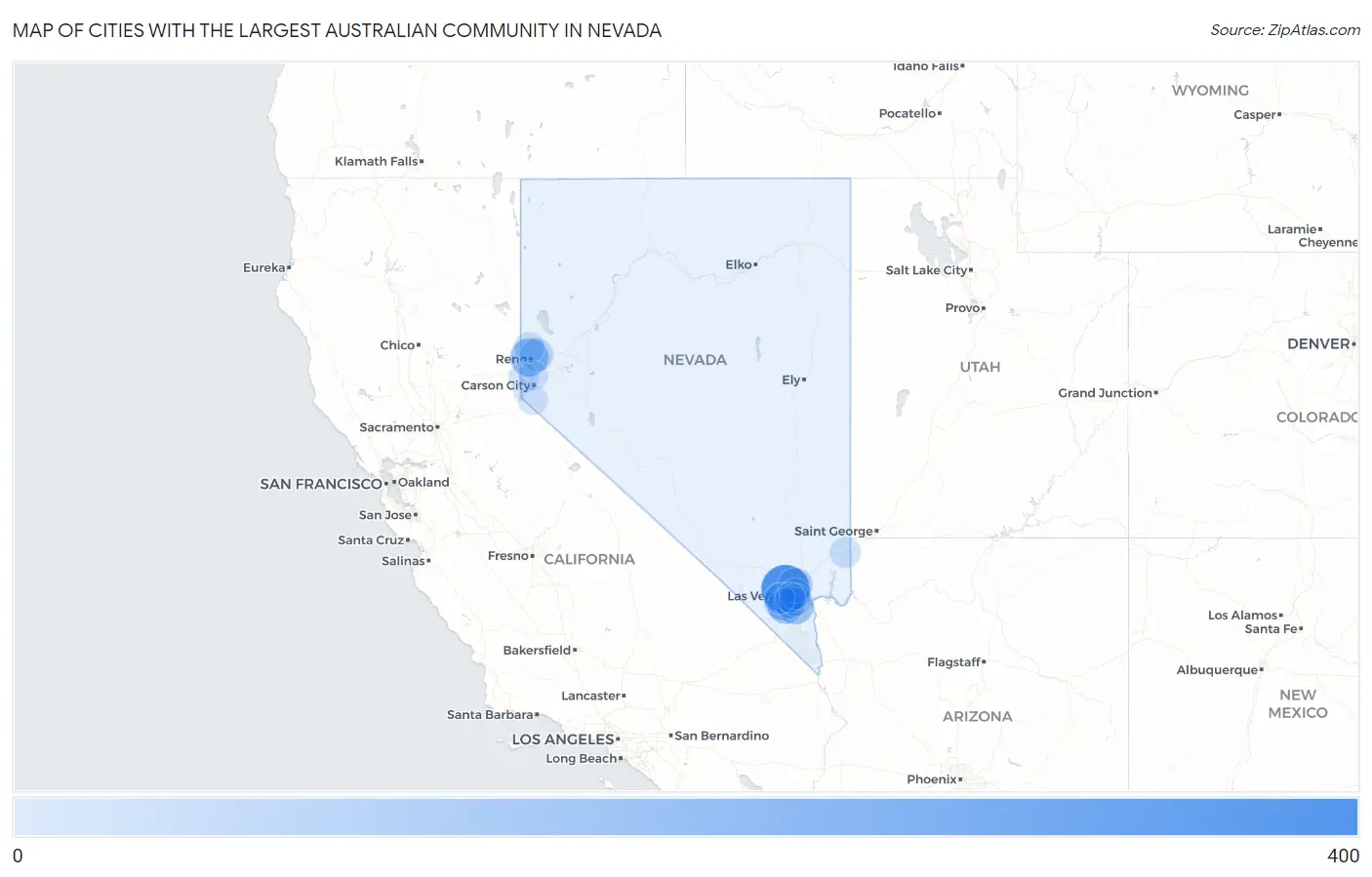 Cities with the Largest Australian Community in Nevada Map