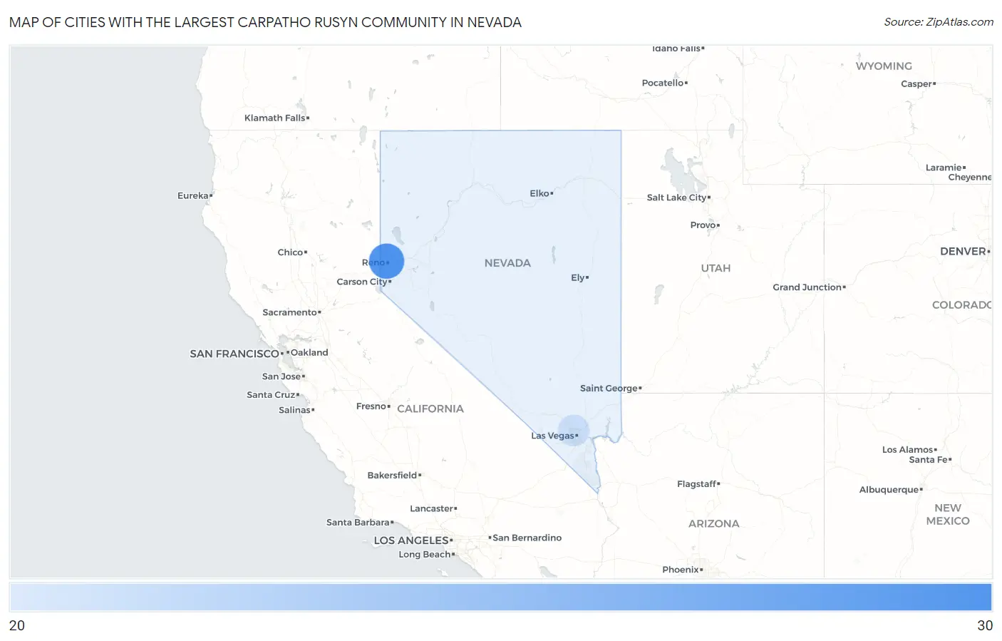 Cities with the Largest Carpatho Rusyn Community in Nevada Map