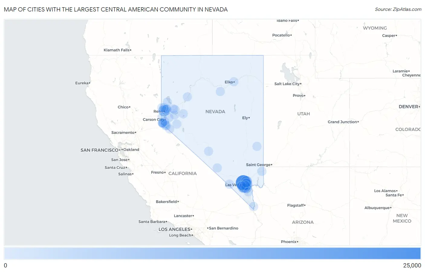 Cities with the Largest Central American Community in Nevada Map