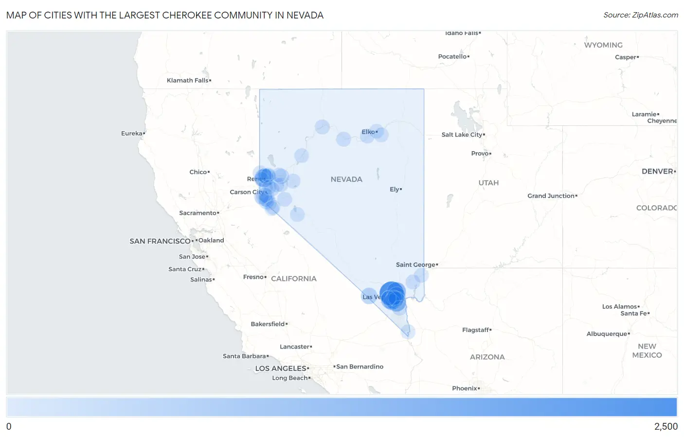 Cities with the Largest Cherokee Community in Nevada Map