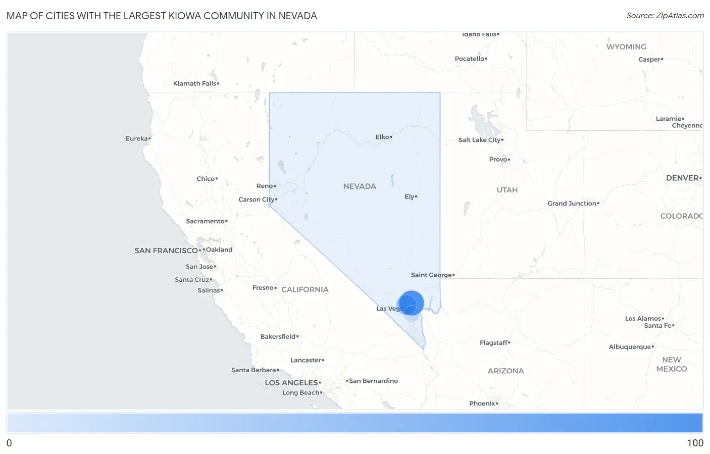 Cities with the Largest Kiowa Community in Nevada Map