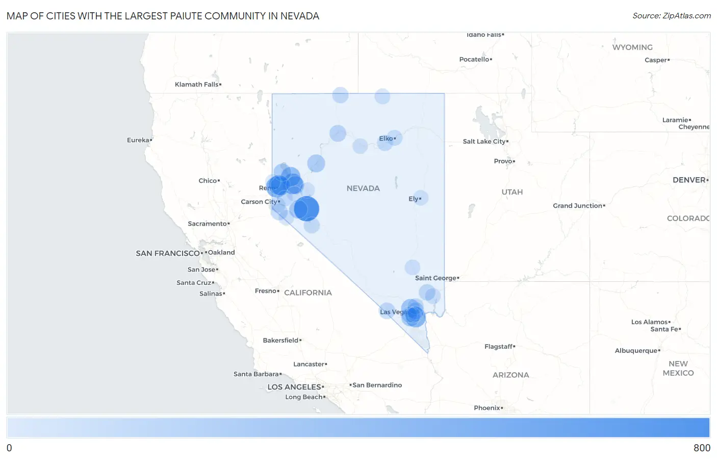 Cities with the Largest Paiute Community in Nevada Map