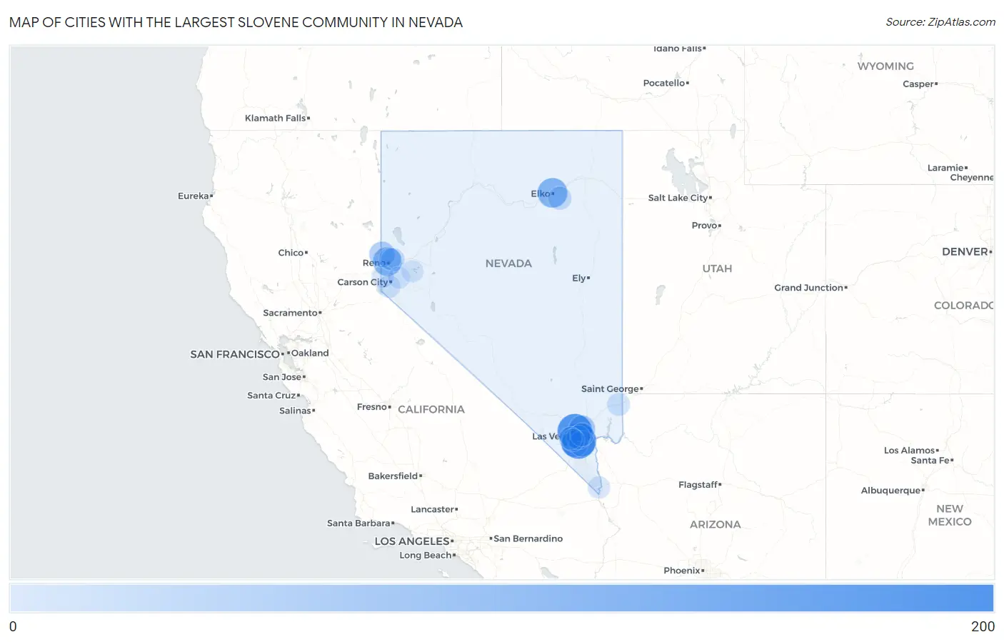 Cities with the Largest Slovene Community in Nevada Map