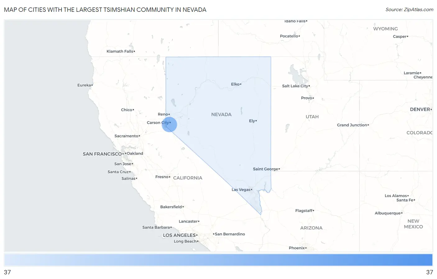 Cities with the Largest Tsimshian Community in Nevada Map