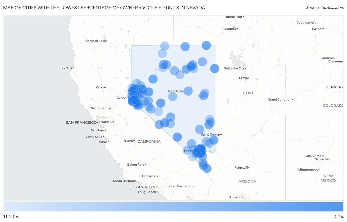 Cities with the Lowest Percentage of Owner-Occupied Units in Nevada Map
